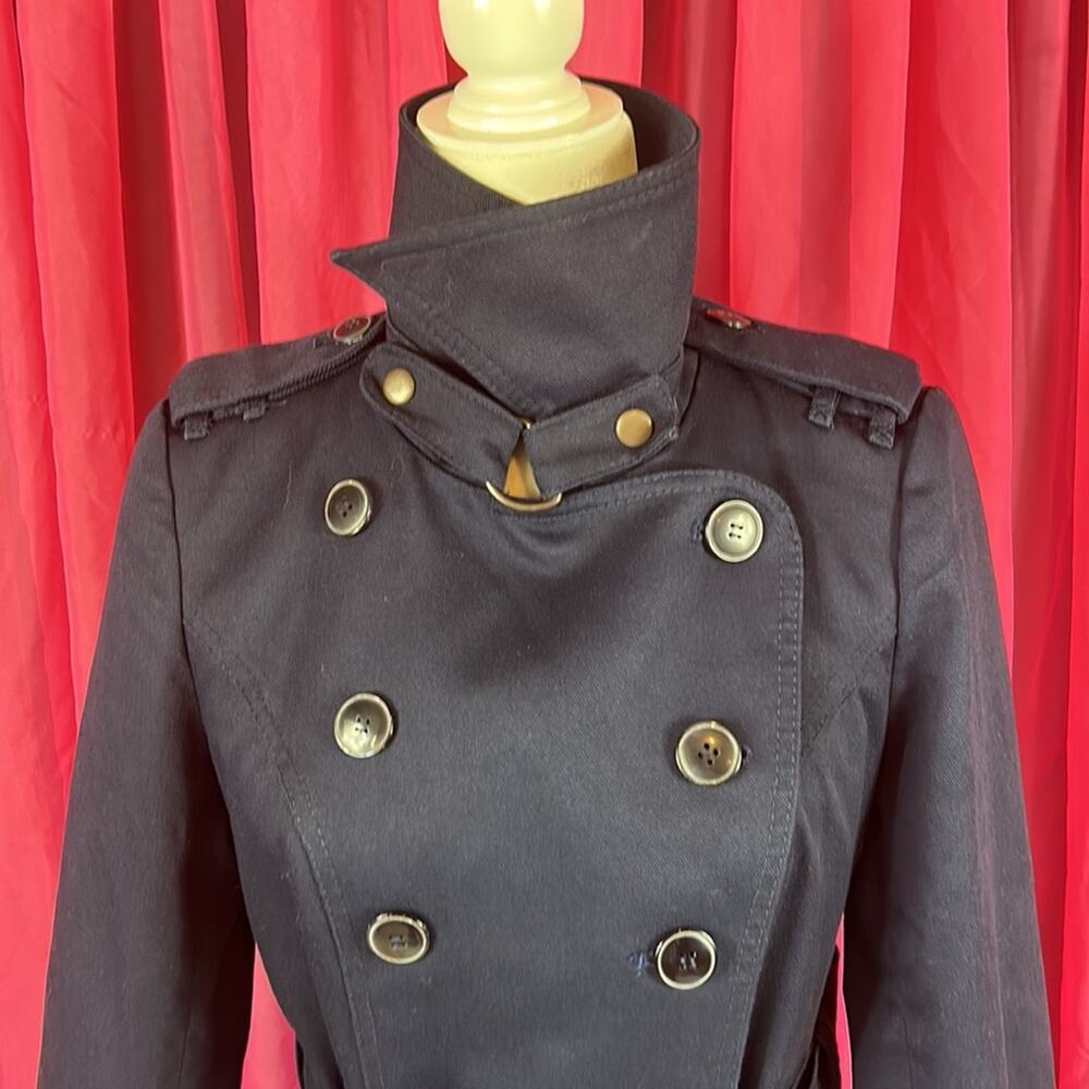 Vintage 70s 80s Fox Run Little Foxes Int'l long navy blue maxi trench coat, m - Picture 5 of 12